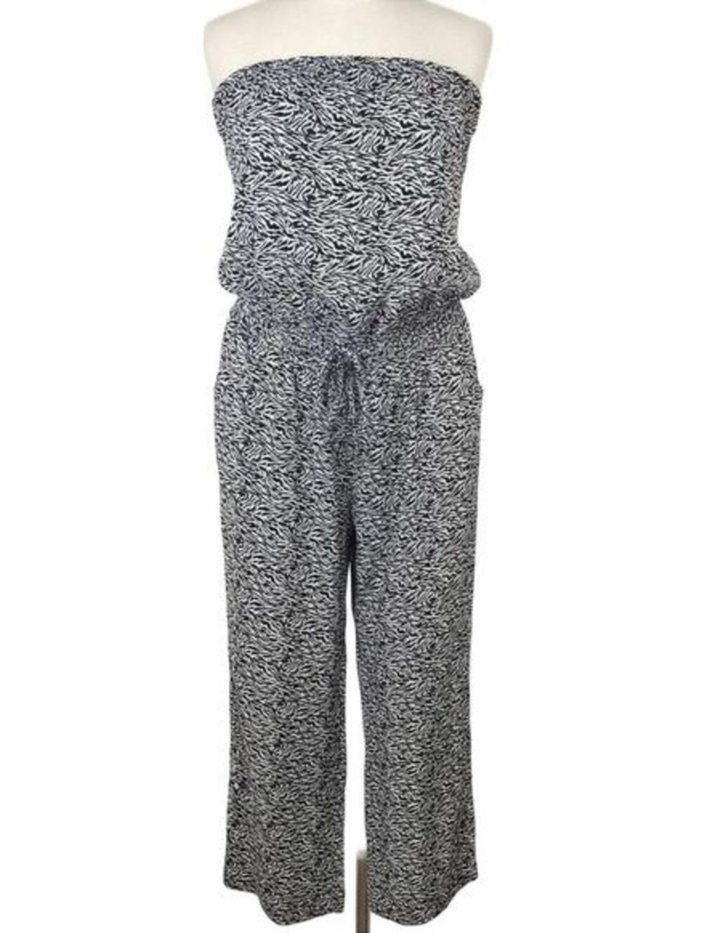 Anthropologie Aryn K 100% Silk Zebra Strapless Wide Leg Jumpsuit Small